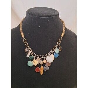 Peyote Bird Mixed Color Multi-Bead Gemstones Necklace 17.5-19." Silver Chain NWT